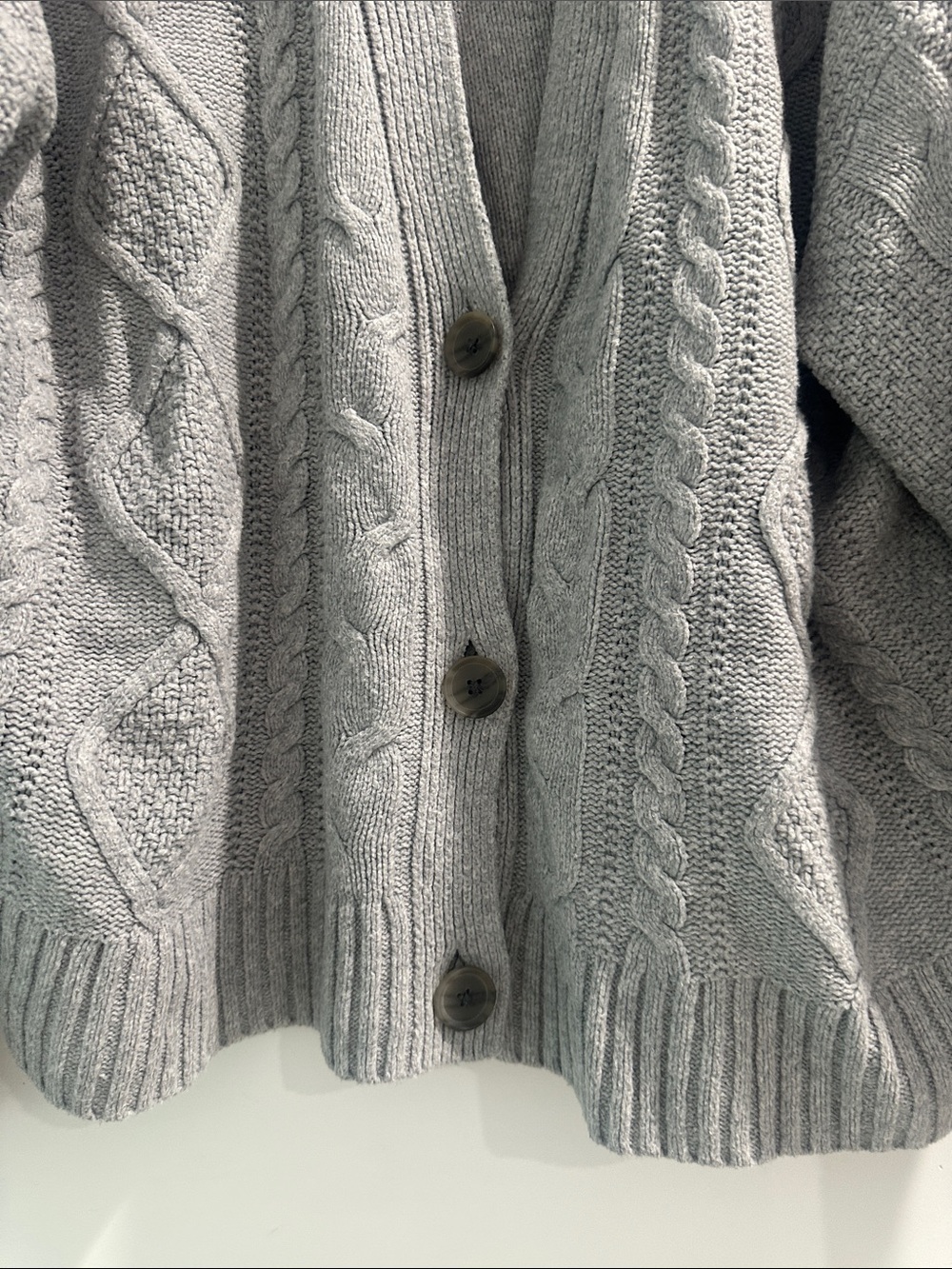 GAP Light Gray Cable Knit Button-Front Cardigan - Picture 3 of 5